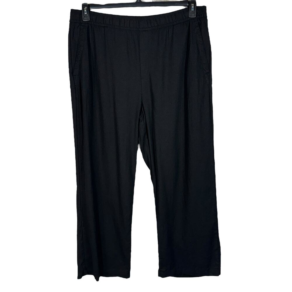 Old Navy X-Large Wide Leg Pants Linen Blend Pockets Hi-Rise Pull-On Black